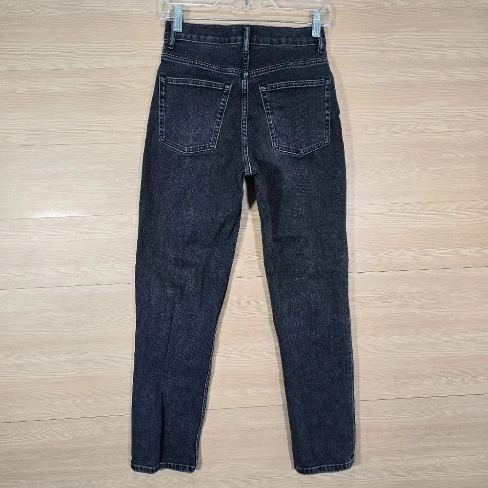 Everlane The Cheeky Jean Size 26R Washed Black Denim Straight Leg‎ High Rise
